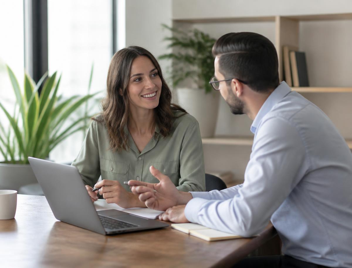 Zwei Unternehmer besprechen ihr Website-Projekt im Büro